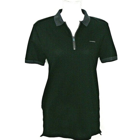 Womens Calvin Klein Slim Fit 1/4 Zip Liquid Touch Polo Shirt Black Gray Sz Med - Picture 3 of 12